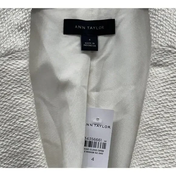 Ann Taylor The Hutton Blazer In Tweed Ivory White Career Office Size 4 NWT $179 - Picture 6 of 9